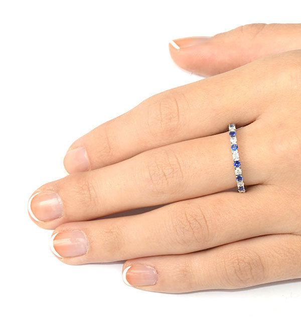 Sapphire 0.90ct And H/SI Diamond Platinum Eternity Ring