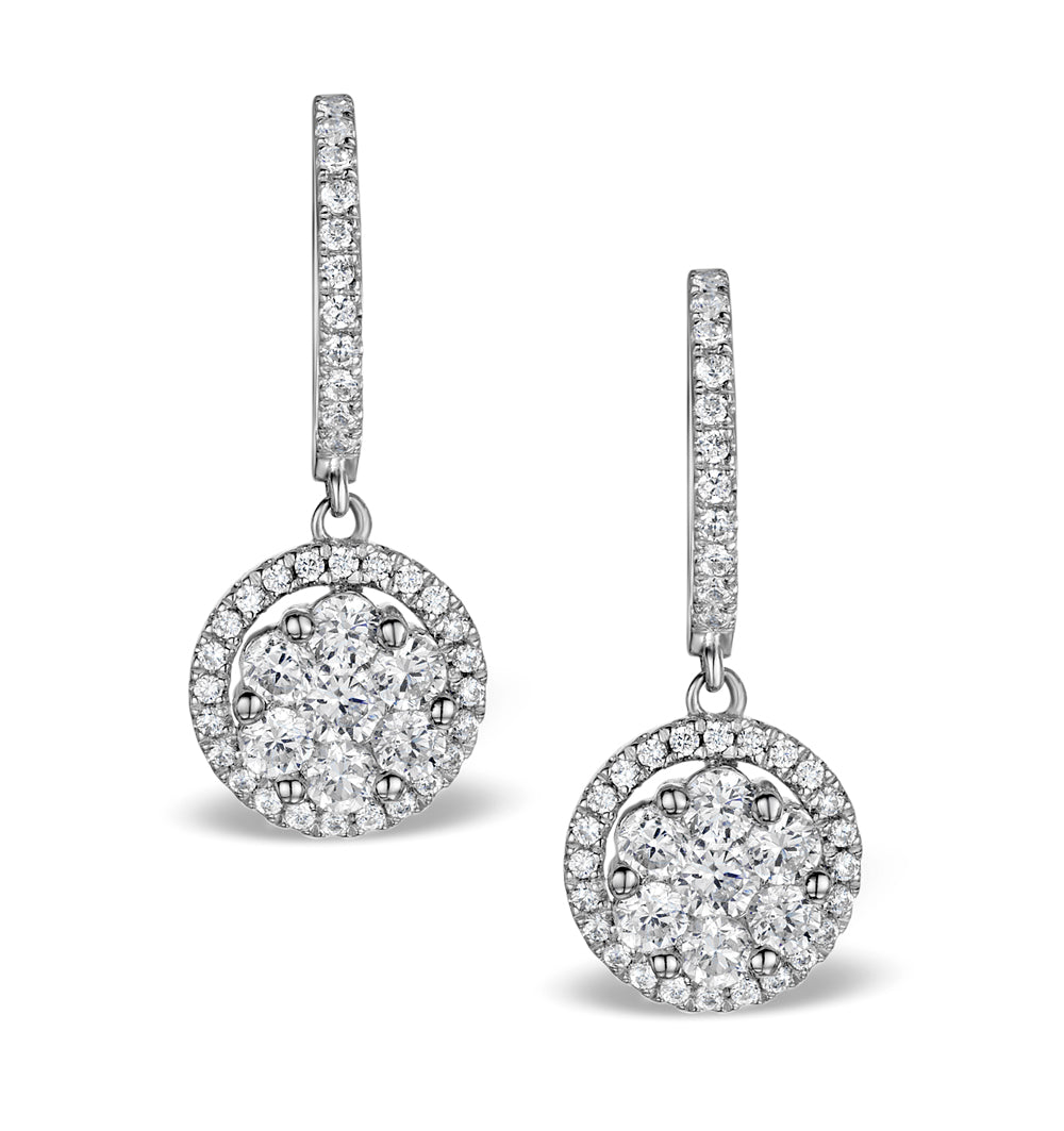 Halo Diamond Drop Earrings - Florence - 1.09ct - in 18K White Gold