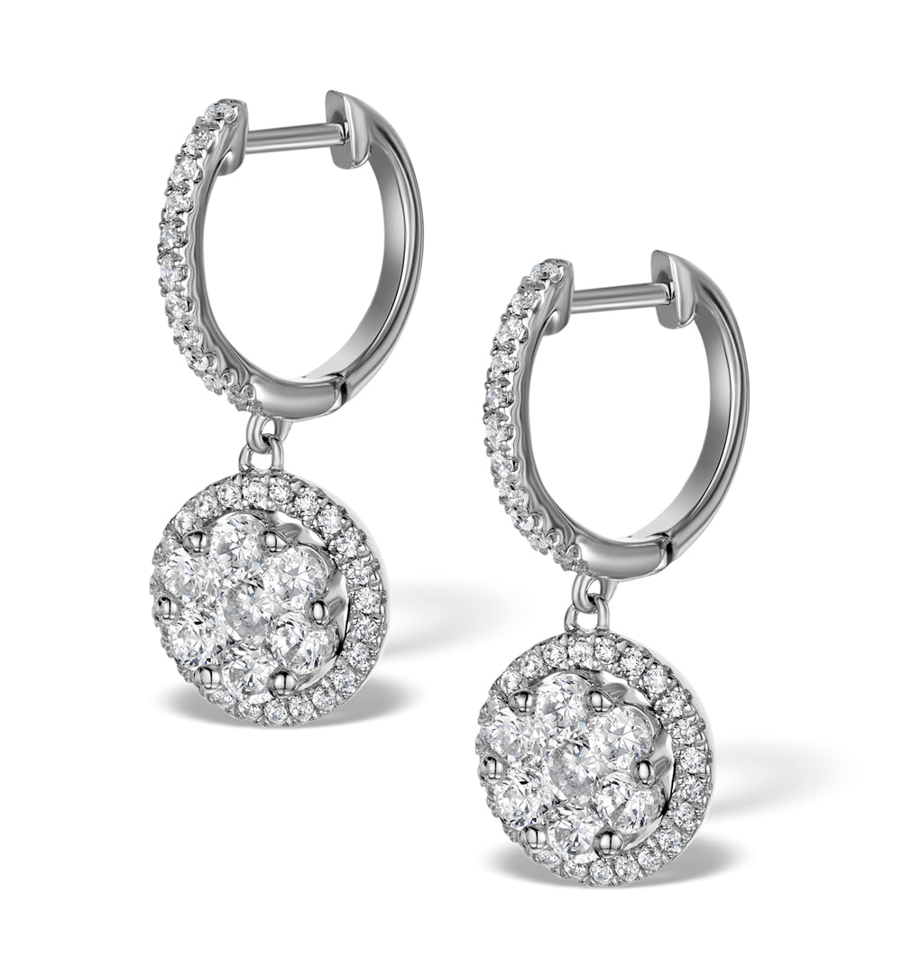 Halo Lab Diamond Drop Earrings - Florence - 1.09ct - in 9K White Gold