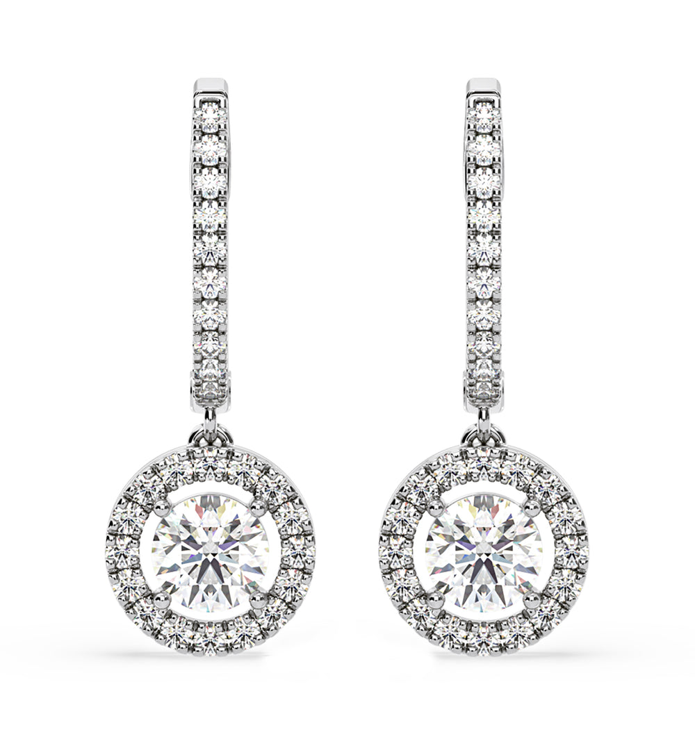 Ella Lab Diamond Halo Drop Earrings 2.60ct in 18K White Gold F/VS1
