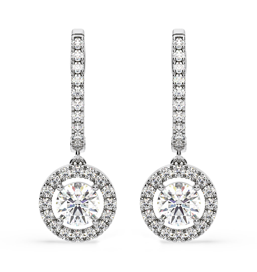 Ella Lab Diamond Halo Drop Earrings 2.60ct in 18K White Gold F/VS1