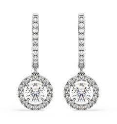 Ella Lab Diamond Halo Drop Earrings 2.60ct in 18K White Gold F/VS1