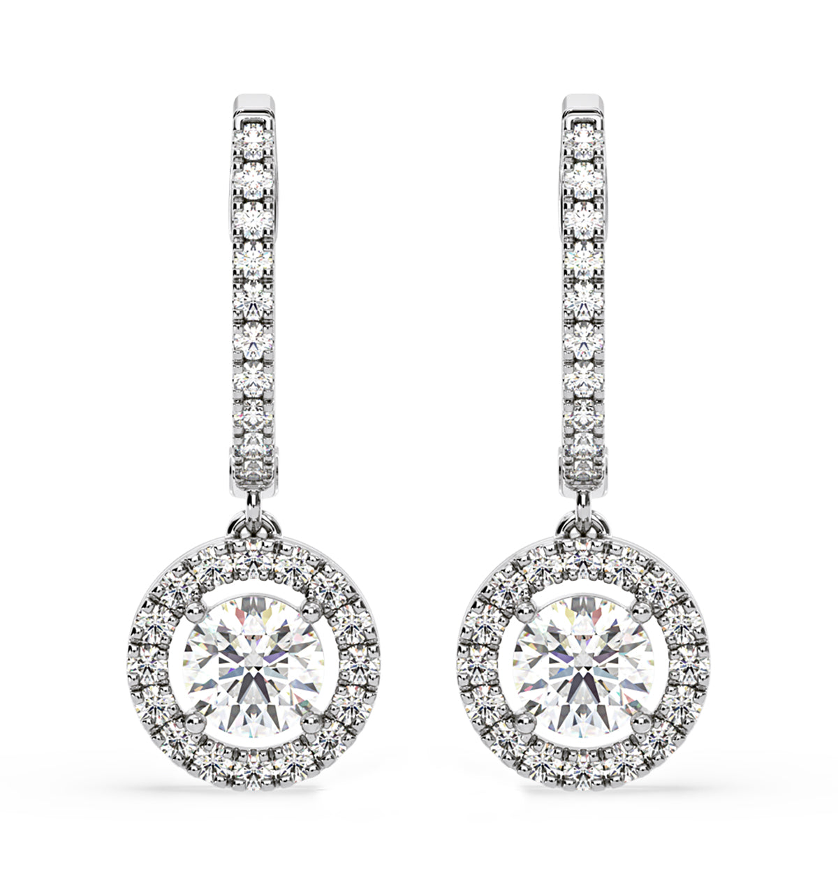 Ella Lab Diamond Halo Drop Earrings 2.60ct in 18K White Gold F/VS1