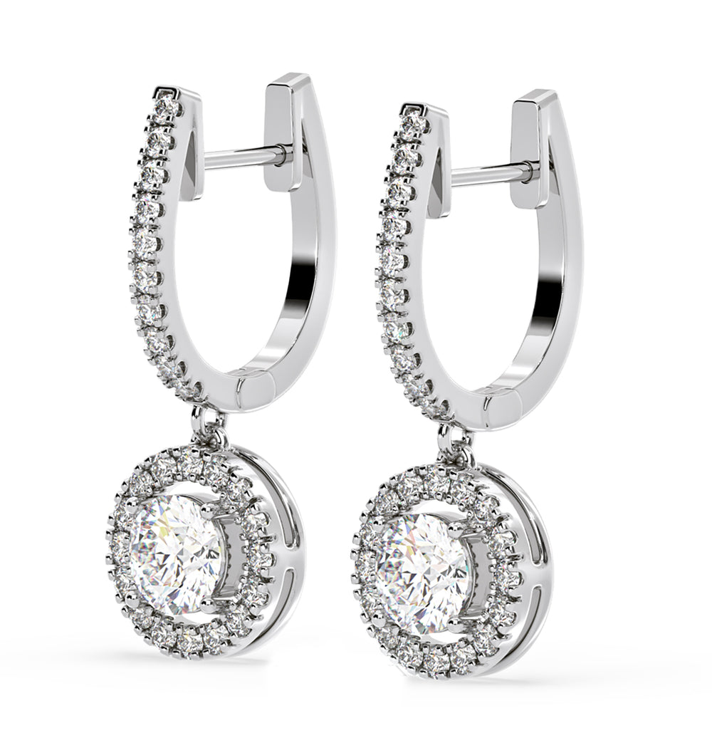 Ella Lab Diamond Halo Drop Earrings 2.60ct in 18K White Gold F/VS1