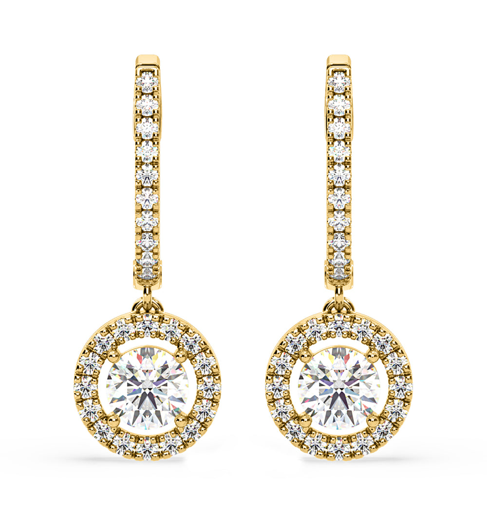 Ella Lab Diamond Halo Drop Earrings 2.60ct in 18K Yellow Gold F/VS1