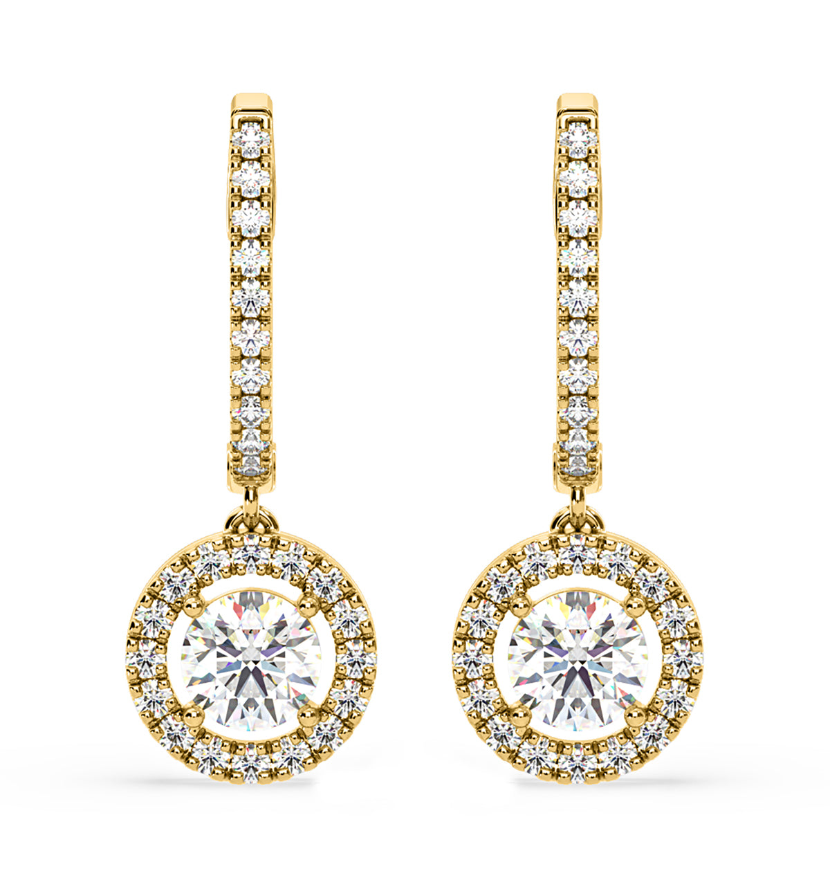Ella Lab Diamond Halo Drop Earrings 2.60ct in 18K Yellow Gold F/VS1