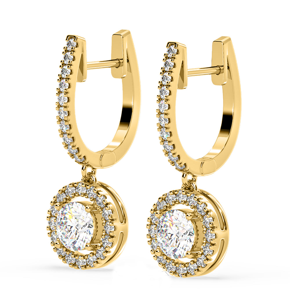 Ella Lab Diamond Halo Drop Earrings 2.60ct in 18K Yellow Gold F/VS1