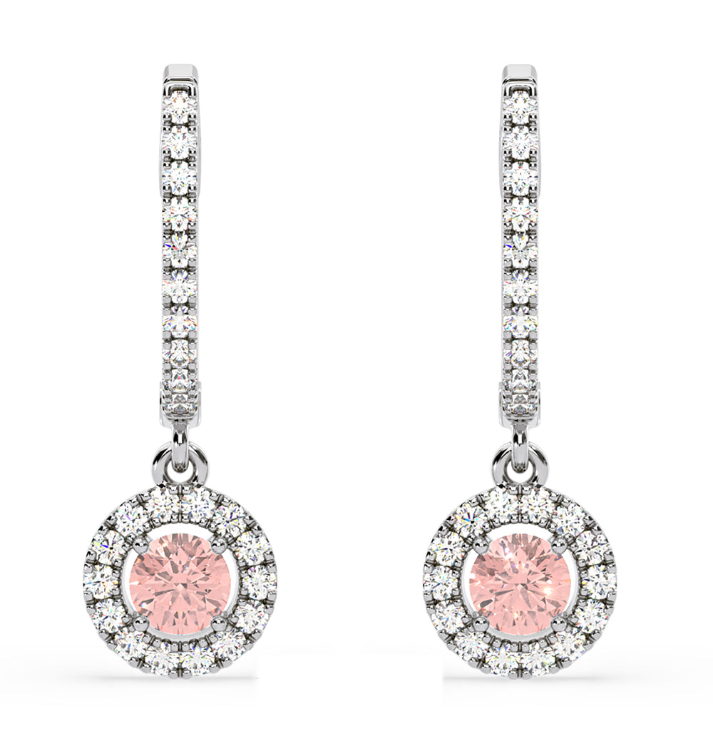 Ella Pink Lab Diamond 1.48ct Halo Drop Earrings in 18K White Gold - Elara Collection