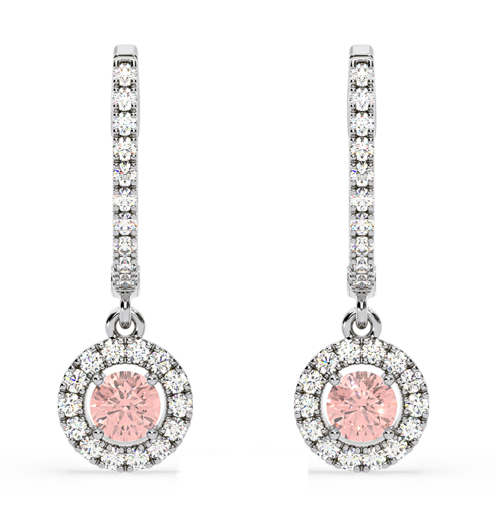 Ella Pink Lab Diamond 1.48ct Halo Drop Earrings in 18K White Gold - Elara Collection