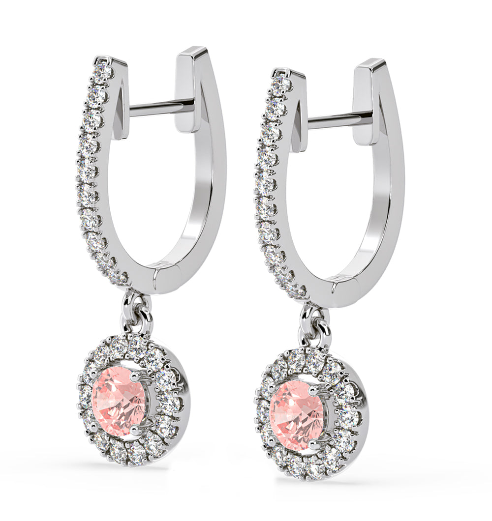 Ella Pink Lab Diamond 1.48ct Halo Drop Earrings in 18K White Gold - Elara Collection