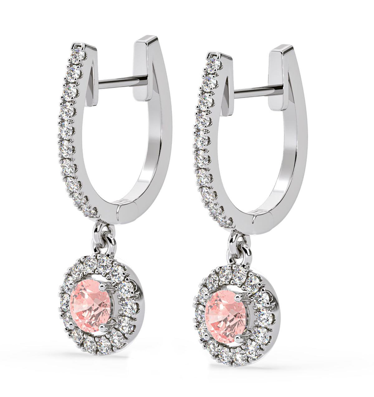 Ella Pink Lab Diamond 1.48ct Halo Drop Earrings in 18K White Gold - Elara Collection
