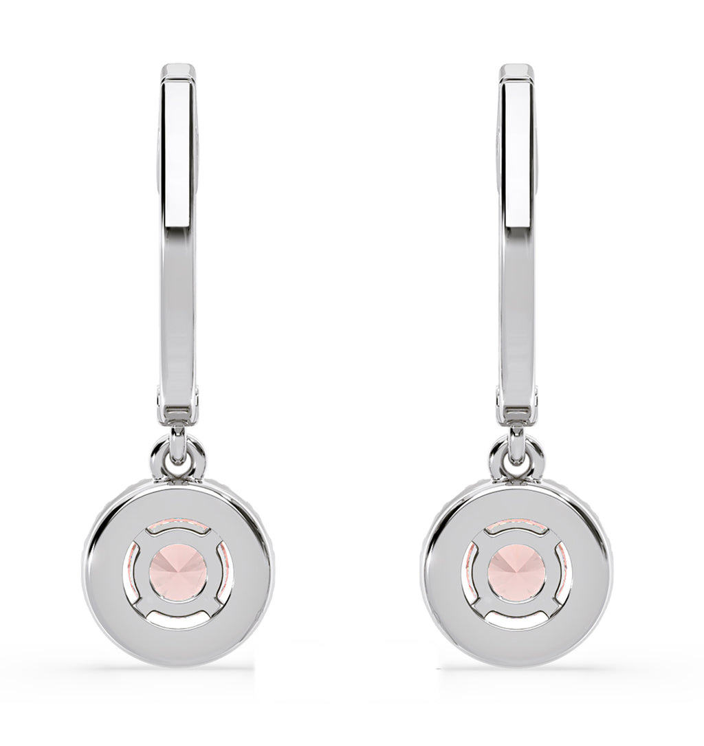 Ella Pink Lab Diamond 1.48ct Halo Drop Earrings in 18K White Gold - Elara Collection