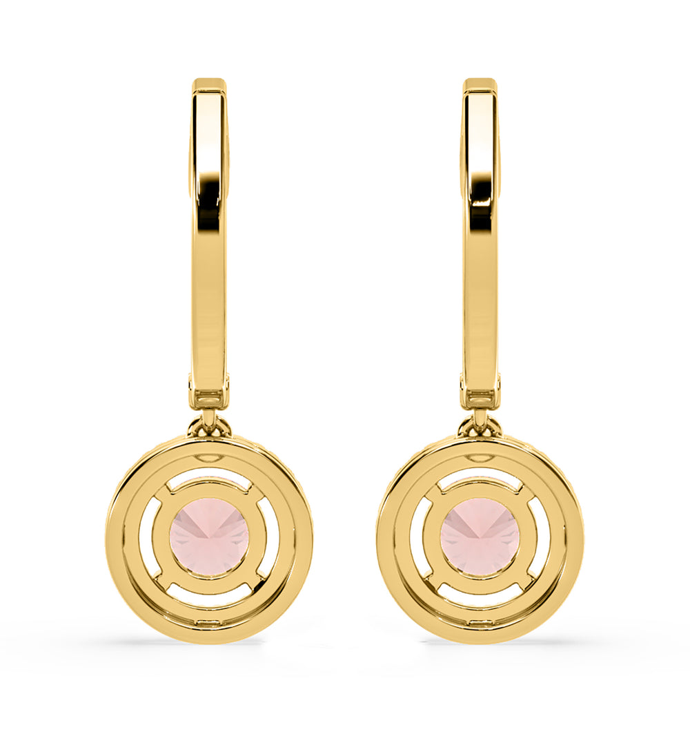 Ella Pink Lab Diamond 2.60ct Halo Drop Earrings in 18K Yellow Gold - Elara Collection
