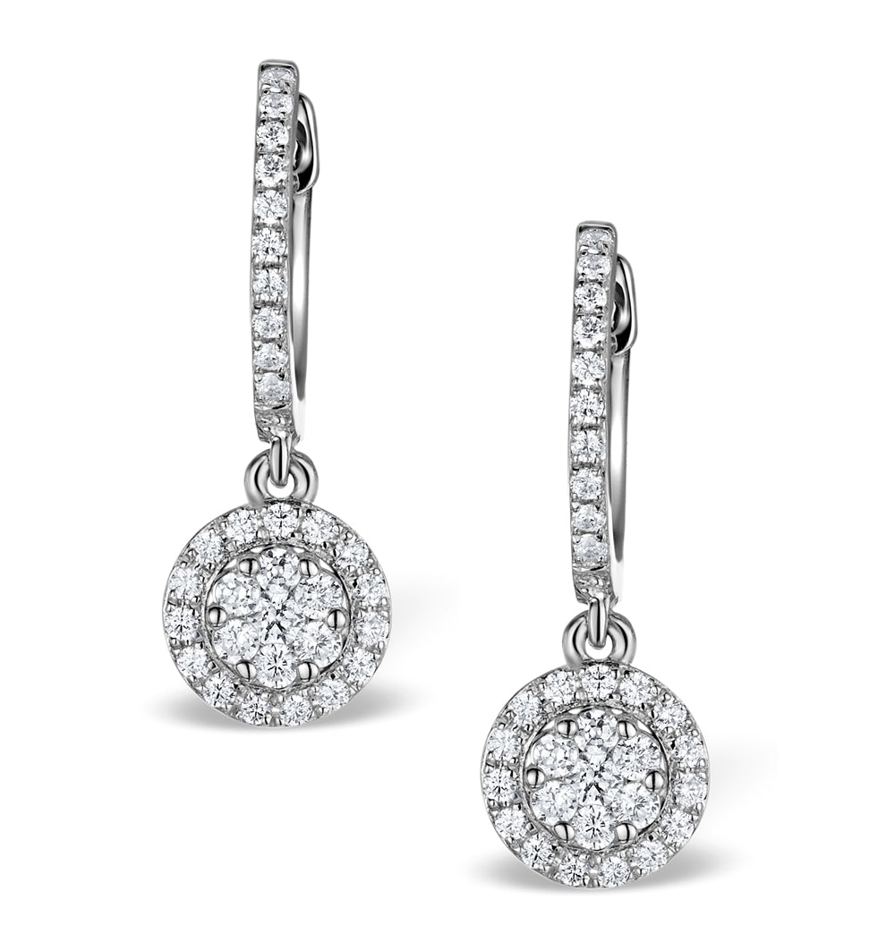 Halo Drop Earrings Florence 0.46ct 18K White Gold