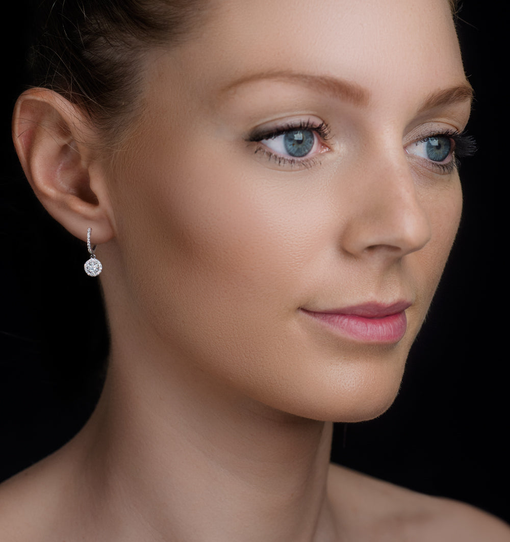 Halo Diamond Drop Earrings - Florence - 0.46ct - in 18K White Gold