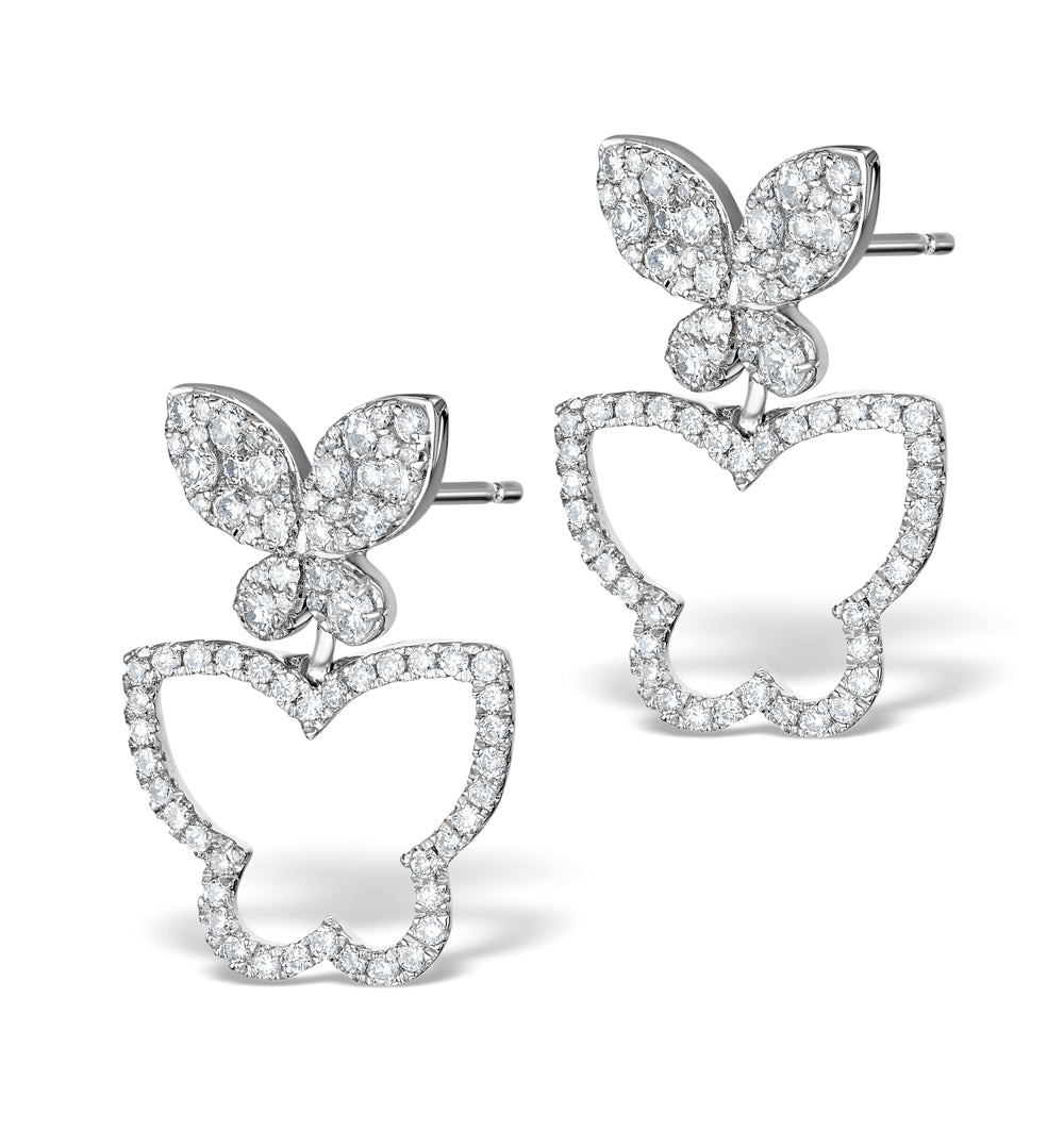 Athena Diamond Drop Butterfly Earrings Multi Wear 1.09ct 18KW Gold