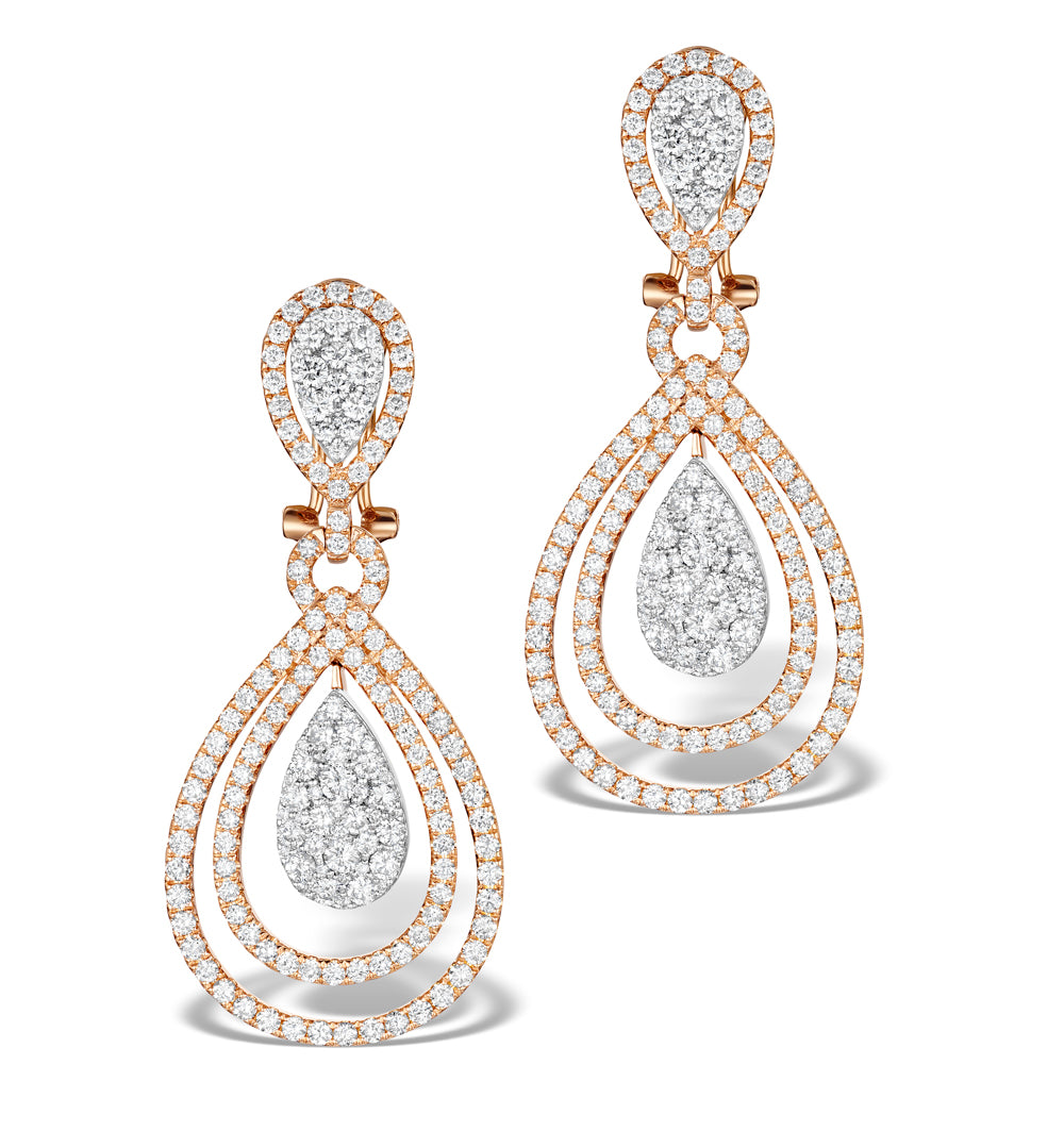 Diamond Halo Drop Earrings 6.66ct in 18K Rose Gold P3491