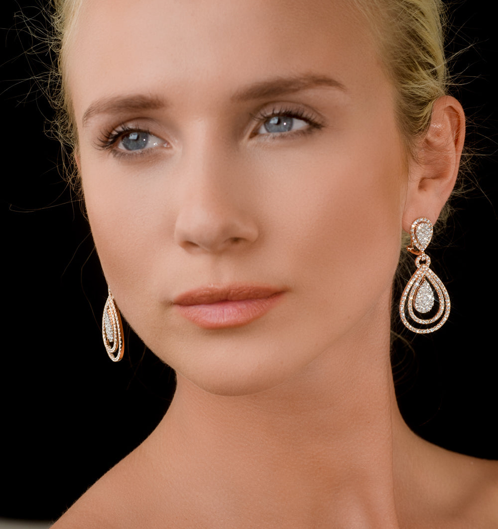 Diamond Halo Drop Earrings 6.66ct in 18K Rose Gold P3491