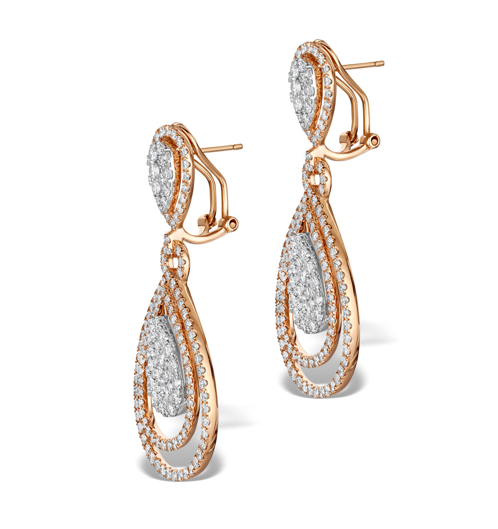Diamond Halo Drop Earrings 6.66ct in 18K Rose Gold P3491