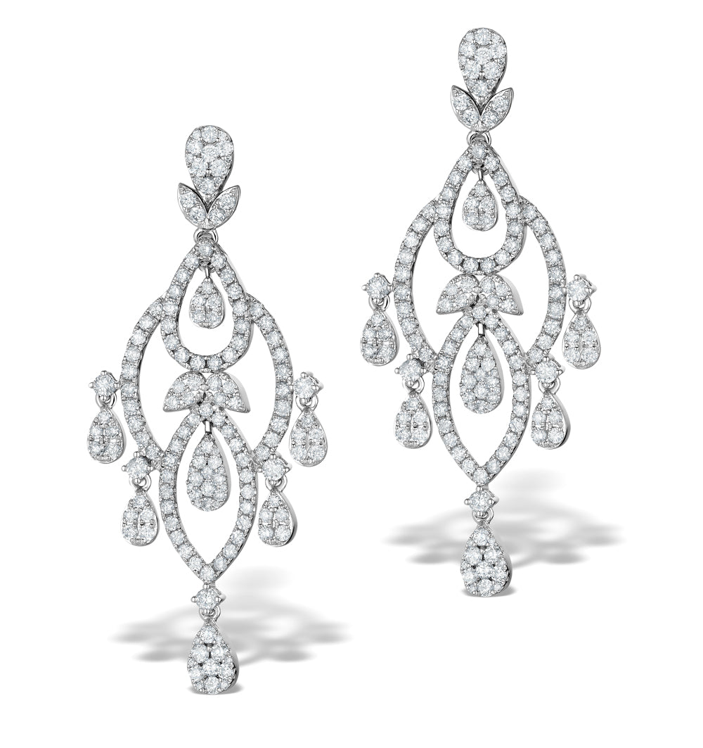 Diamond Pyrus Drop Chandelier Earrings 5ct in 18K White Gold P3402