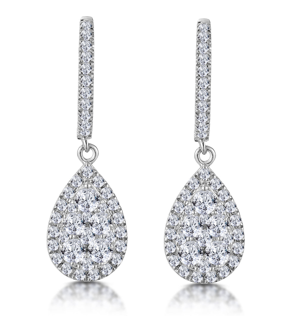 Diamond Pear Cluster Earrings Pave 1.4ct Set in 18K White Gold