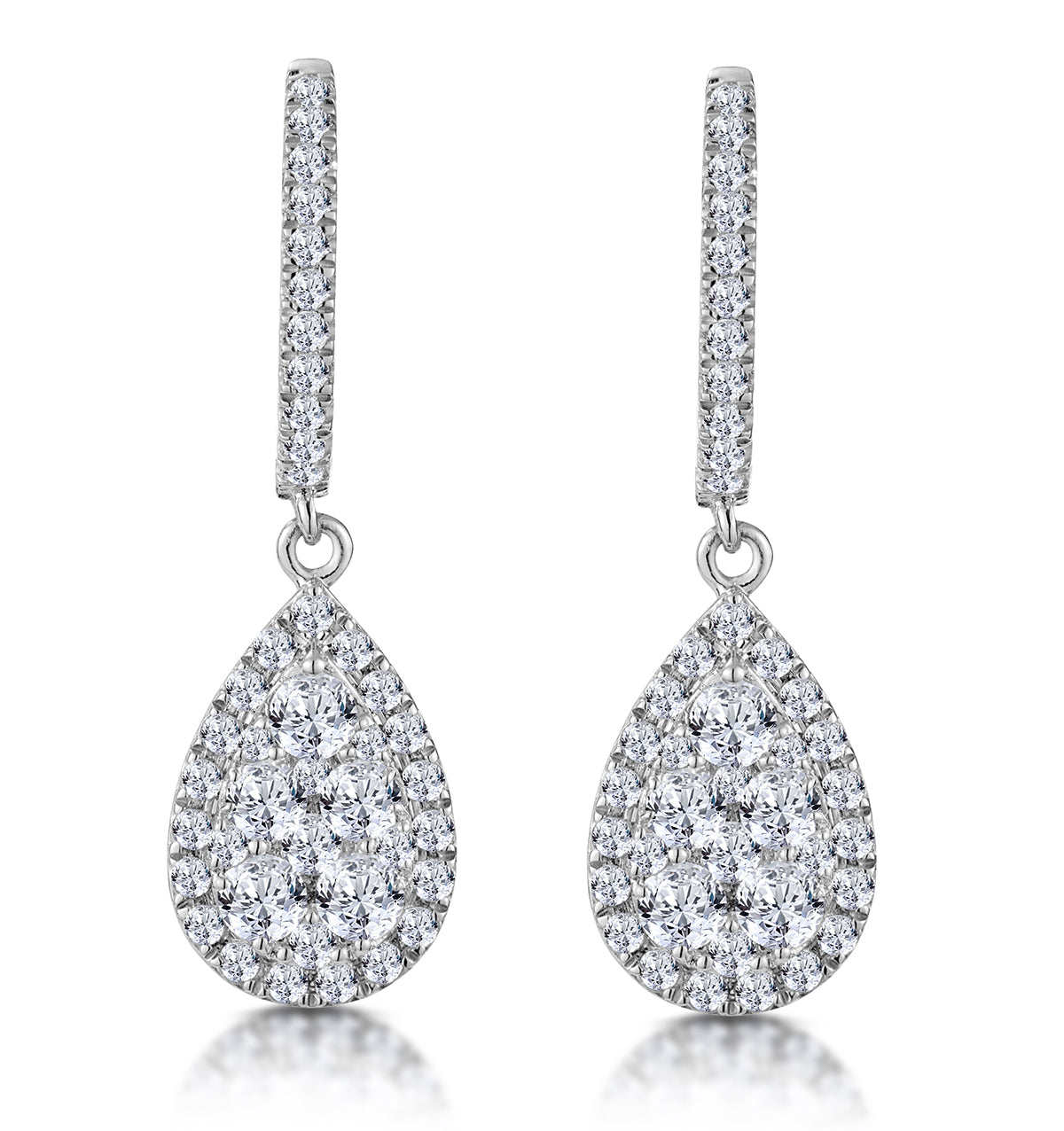 Diamond Pear Cluster Earrings Pave 1.4ct Set in 18K White Gold