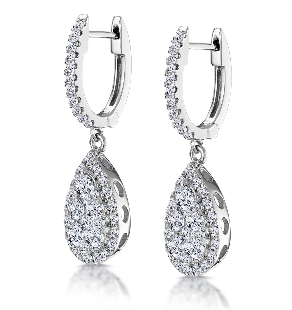 Diamond Pear Cluster Earrings Pave 1.4ct Set in 18K White Gold