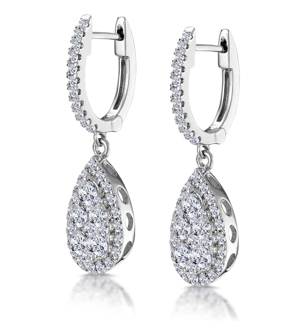 Diamond Pear Cluster Earrings Pave 1.4ct Set in 18K White Gold