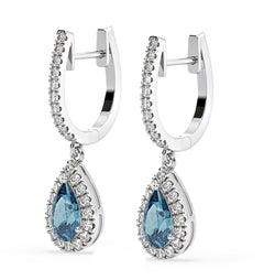 Diana Blue Lab Diamond 1.48ct Pear Halo Drop Earrings in 18K White Gold - Elara Collection