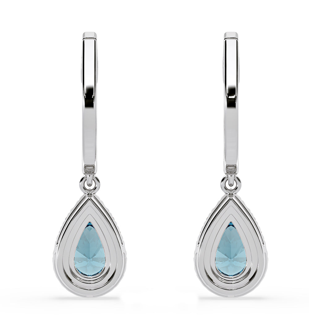 Diana Blue Lab Diamond 1.48ct Pear Halo Drop Earrings in 18K White Gold - Elara Collection