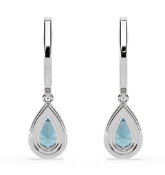 Diana Blue Lab Diamond 1.48ct Pear Halo Drop Earrings in 18K White Gold - Elara Collection