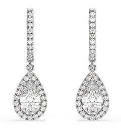 Diana Pear Lab Diamond Halo Drop Earrings 2.60ct in 18K White Gold F/VS1