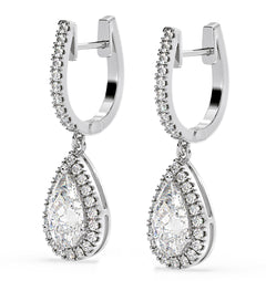 Diana Pear Lab Diamond Halo Drop Earrings 2.60ct in 18K White Gold F/VS1