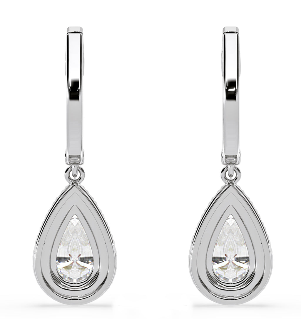 Diana Pear Lab Diamond Halo Drop Earrings 2.60ct in 18K White Gold F/VS1