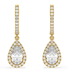 Diana Pear Lab Diamond Halo Drop Earrings 2.60ct in 18K Yellow Gold F/VS1