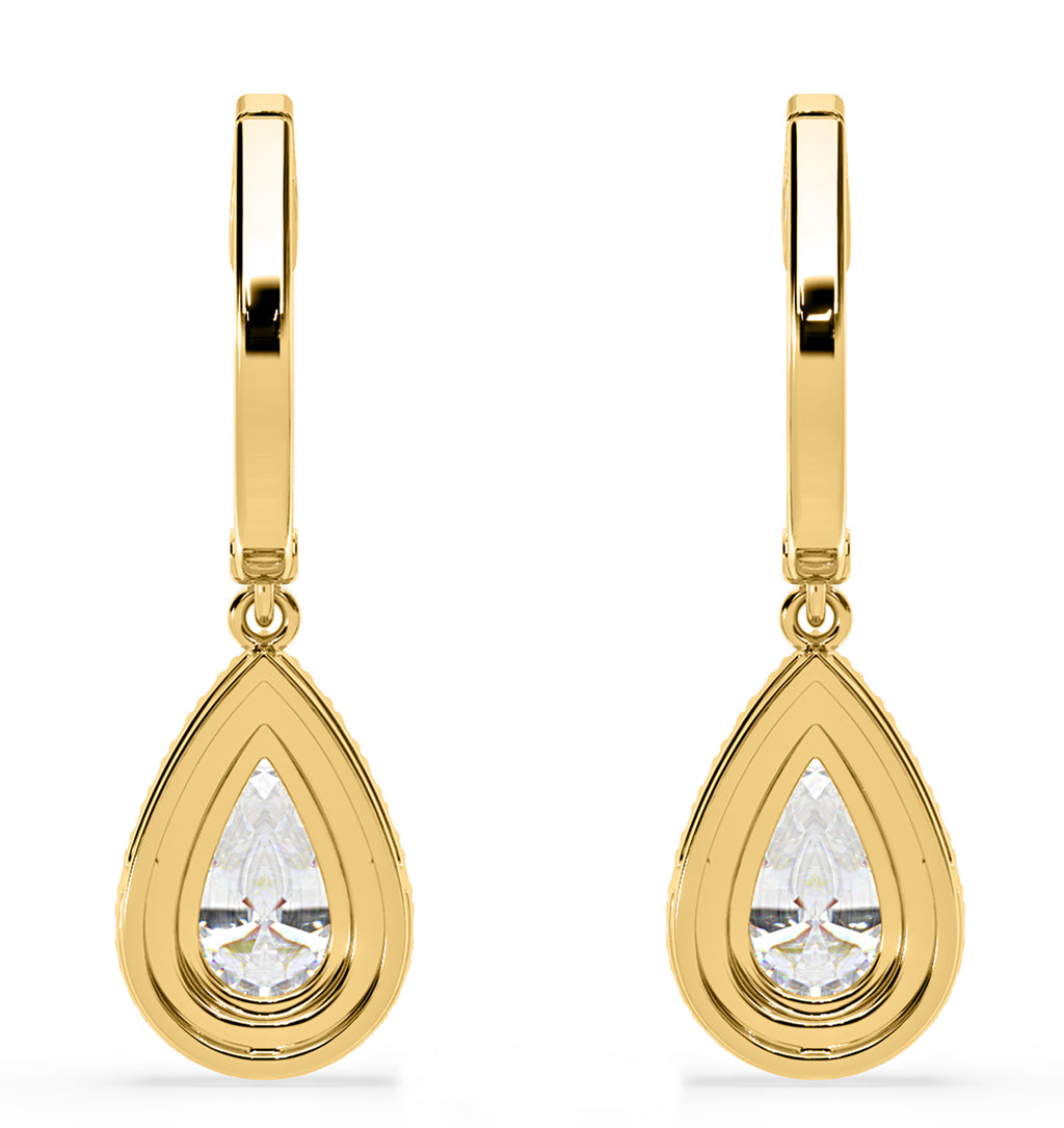 Diana Pear Lab Diamond Halo Drop Earrings 2.60ct in 18K Yellow Gold F/VS1