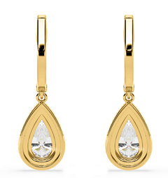 Diana Pear Lab Diamond Halo Drop Earrings 2.60ct in 18K Yellow Gold F/VS1