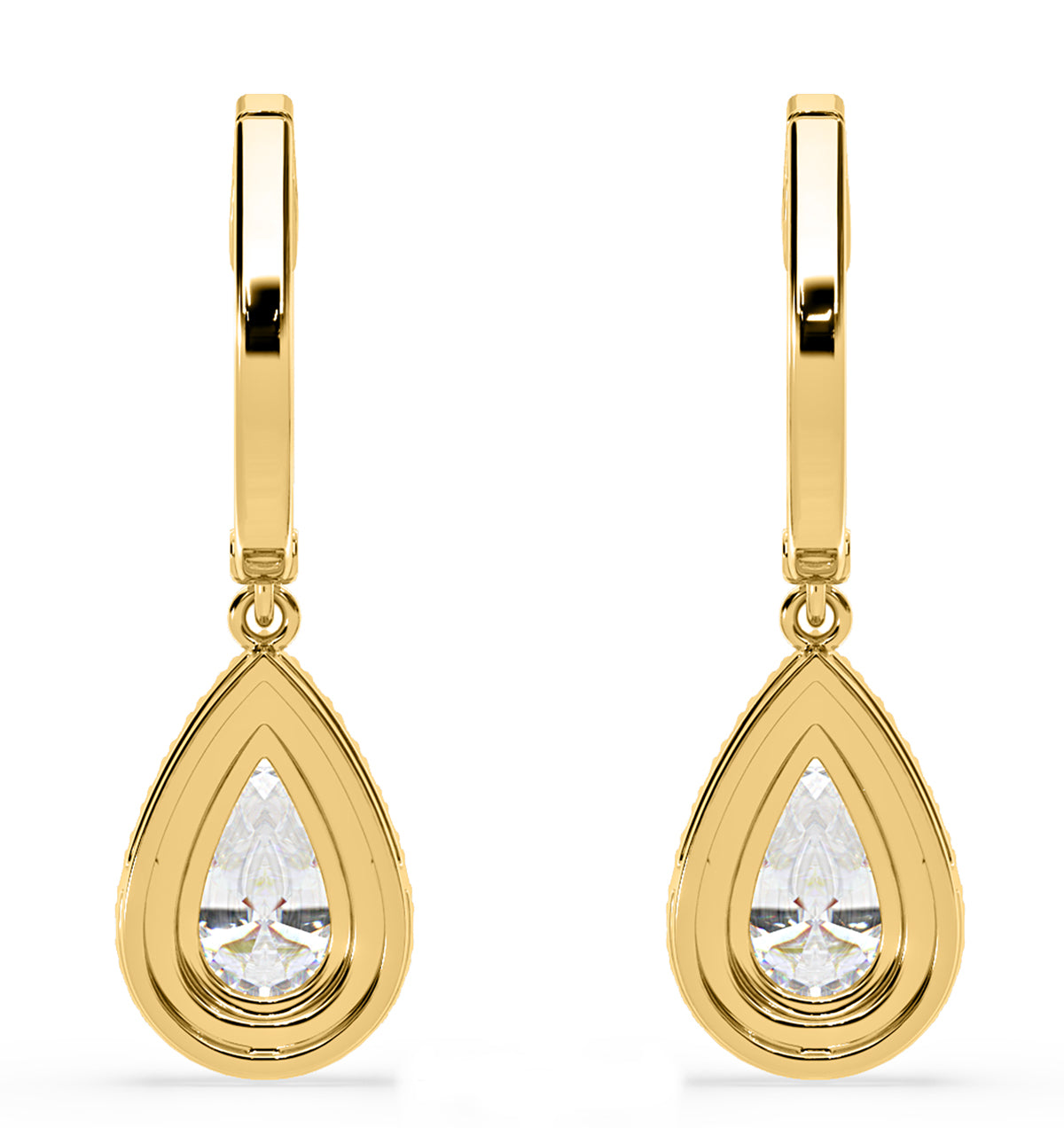 Diana Pear Lab Diamond Halo Drop Earrings 2.60ct in 18K Yellow Gold F/VS1