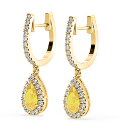 Diana Yellow Lab Diamond 1.48ct Pear Halo Drop Earrings in 18K Yellow Gold - Elara Collection
