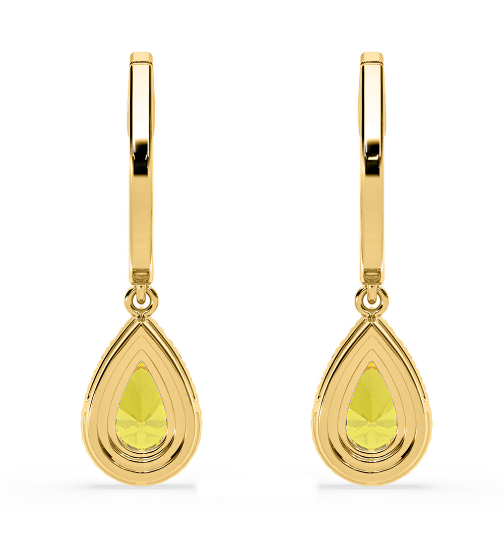 Diana Yellow Lab Diamond 1.48ct Pear Halo Drop Earrings in 18K Yellow Gold - Elara Collection