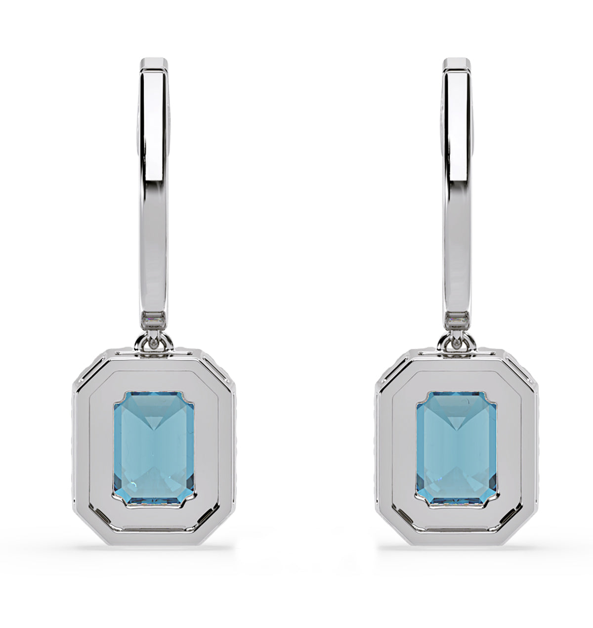 Annabelle Blue Lab Diamond 2.78ct Emerald Cut Halo Earrings in 18K White Gold - Elara Collection