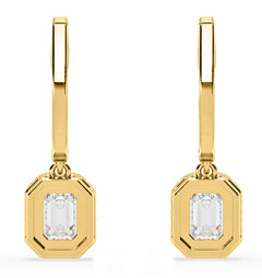 Annabelle Emerald Cut Lab Diamond Halo Drop Earrings 1.48ct in 18K Yellow Gold F/VS1