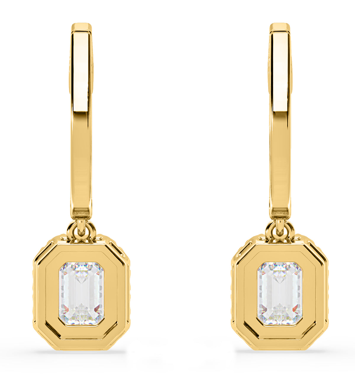 Annabelle Emerald Cut Lab Diamond Halo Drop Earrings 1.48ct in 18K Yellow Gold F/VS1