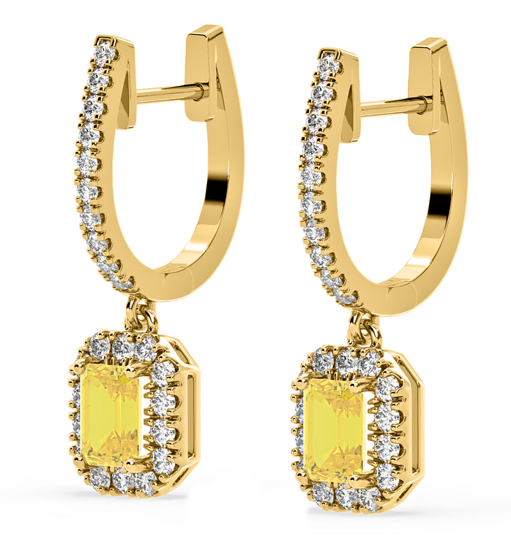 Annabelle Yellow Lab Diamond 1.48ct Emerald Cut Halo Earrings in 18K Yellow Gold - Elara Collection