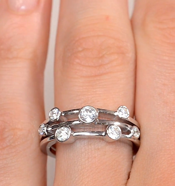 Rain Drops Diamond 0.50ct And 18K White Gold Rubover Ring
