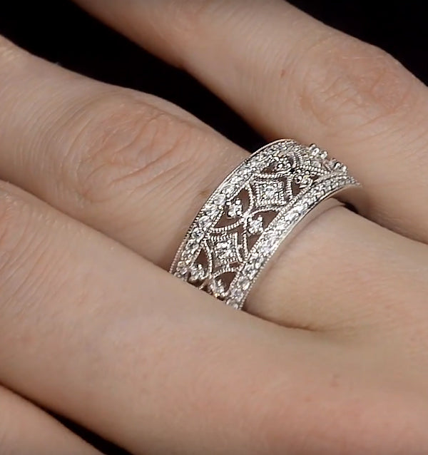 Vintage Wide Diamond Ring - Florence - 0.75ct 18K White Gold - N4528