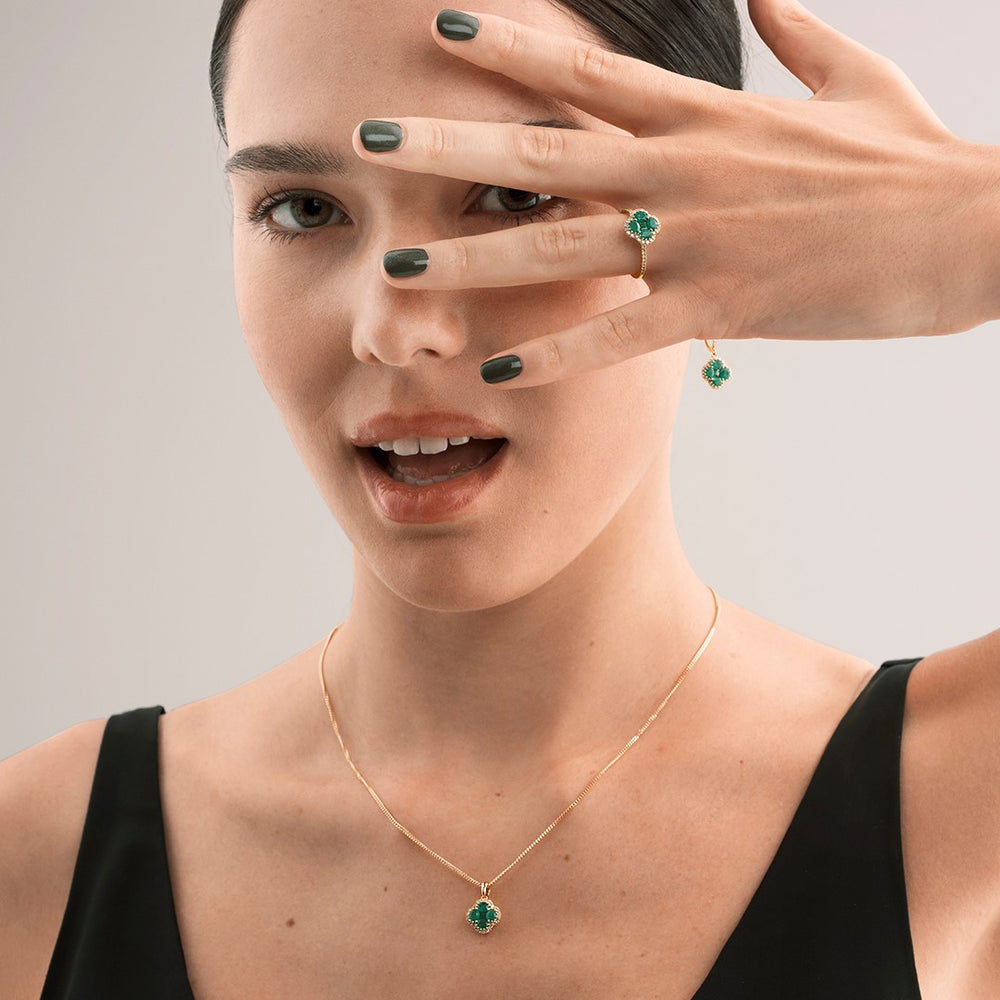 Alegria 1.04ct Emerald and Lab Diamond Pendant Necklace in 9K Yellow Gold
