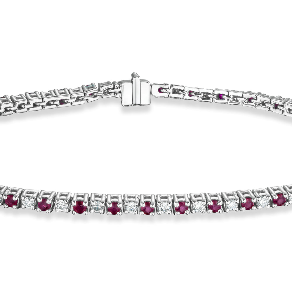 Ruby and 1ct Lab Diamond Tennis Bracelet in 925 Sterling Silver