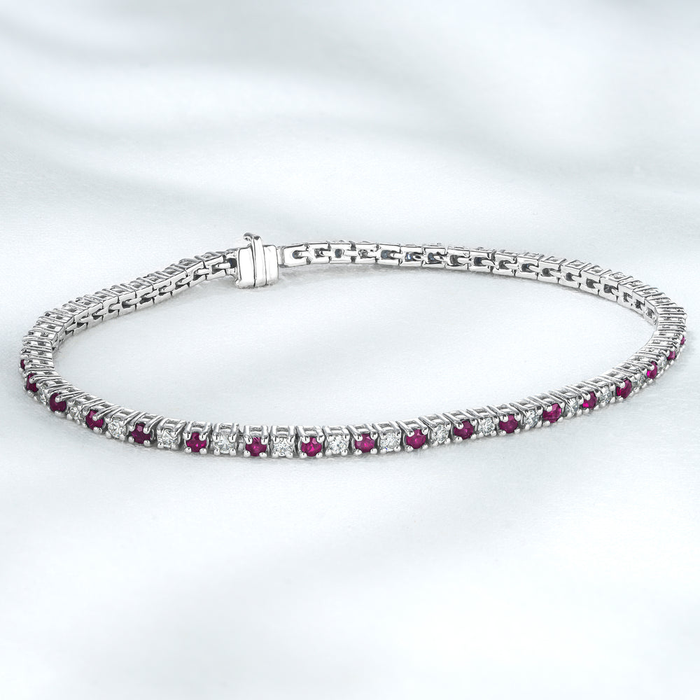 Ruby and 1ct Lab Diamond Tennis Bracelet in 925 Sterling Silver
