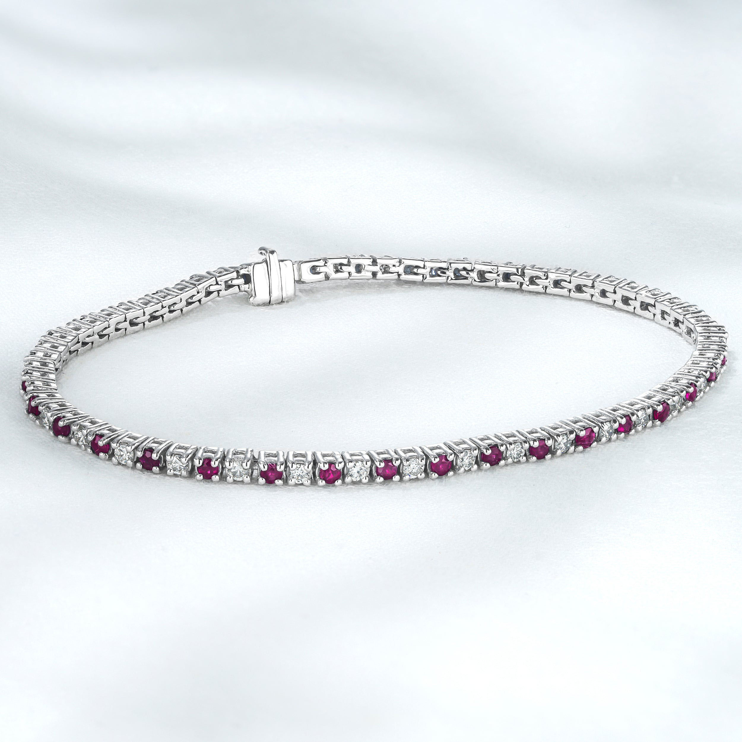 Ruby and 1ct Lab Diamond Tennis Bracelet in 925 Sterling Silver